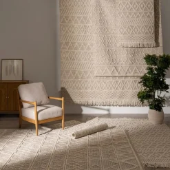 Alfombra crema de lana y algodón con relieve Boho 160x230cm^Casa Viva Sale
