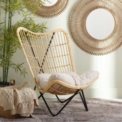 Butaca de fibras naturales y metal con cojín 76x76x87cm^Casa Viva Sale