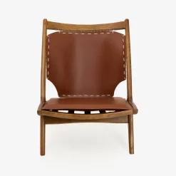 Butaca de madera olmo y cuero Brena 60x49x76cm Clau&Chloe^Casa Viva Outlet