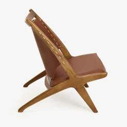 Butaca de madera olmo y cuero Brena 60x49x76cm Clau&Chloe^Casa Viva Outlet