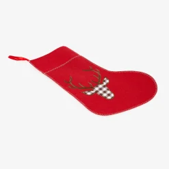 Calcetín de fieltro rojo Ciervo tartán 50cm^Casa Viva Discount