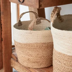 Cesta de yute blanca y natural Vide Ø25x25cm^Casa Viva Best