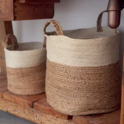 Cesta de yute blanca y natural Vide Ø35x33cm^Casa Viva New