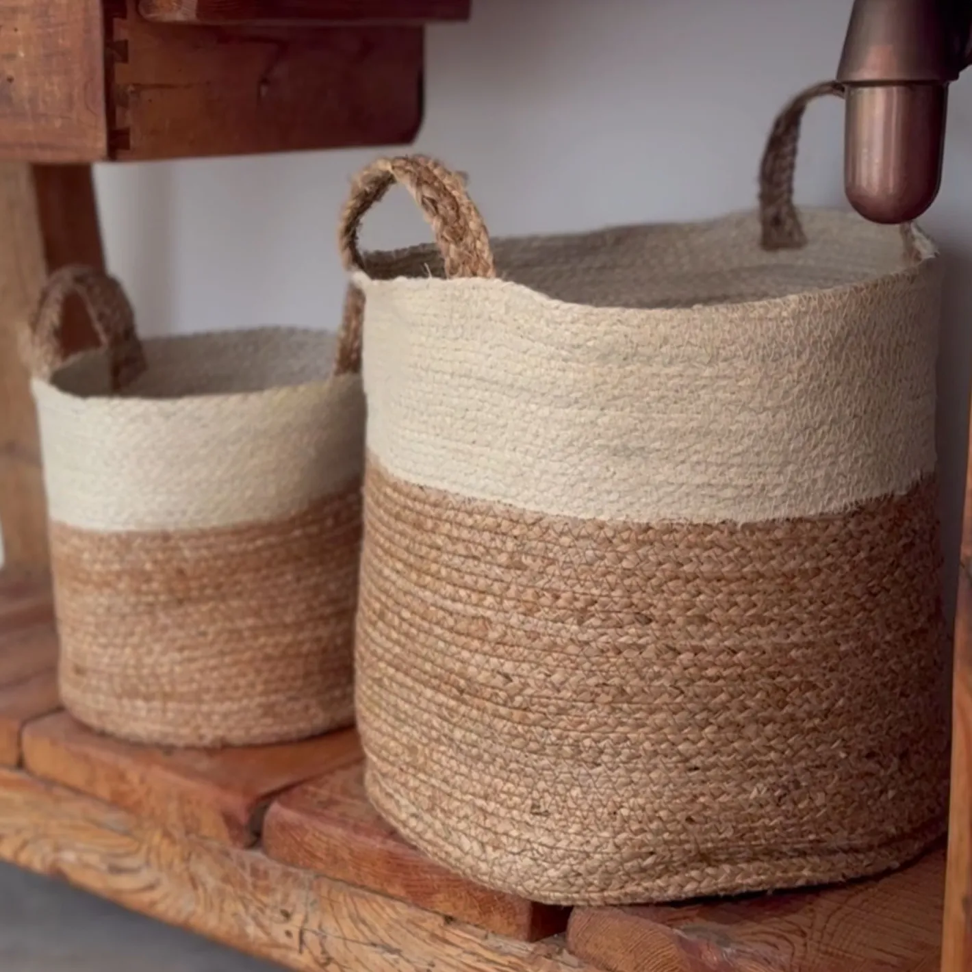 Cesta de yute blanca y natural Vide Ø35x33cm^Casa Viva New