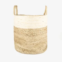 Cesta de yute blanca y natural Vide Ø35x33cm^Casa Viva New