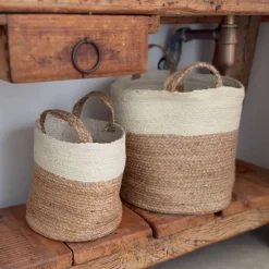 Cesta de yute blanca y natural Vide Ø30x28cm^Casa Viva Best