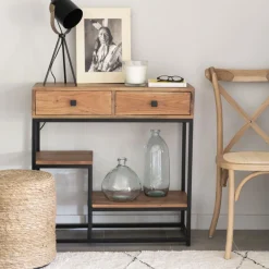 Consola de madera acacia con dos cajones y estantes Bremen 80x30x81cm^Casa Viva Sale