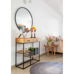 Consola de madera acacia con dos cajones y estantes Bremen 80x30x81cm^Casa Viva Sale