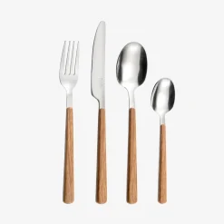 Cubertería de 24 piezas de acero inoxidable y madera Cali^Casa Viva Discount