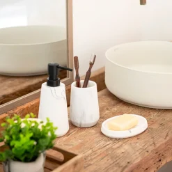 Dispensador de jabón de baño efecto mármol Fem Ø8x19cm^Casa Viva Online