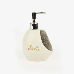 Dispensador de jabón de cocina de cerámica con estropajo Flores 11x9x18cm^Casa Viva