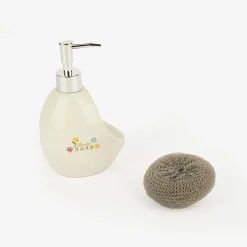 Dispensador de jabón de cocina de cerámica con estropajo Flores 11x9x18cm^Casa Viva
