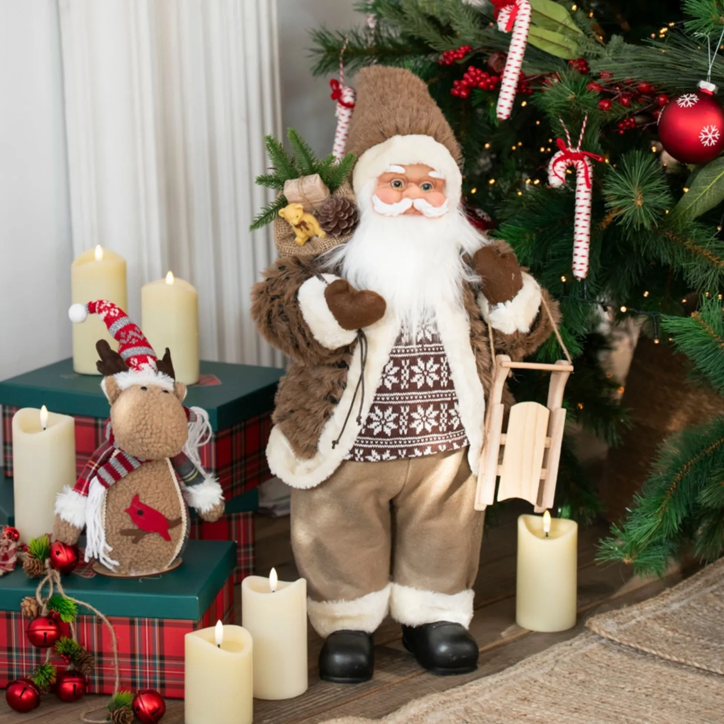 Figura decorativa Santa Claus con bolsa de regalos y trineo 60cm^Casa Viva Outlet