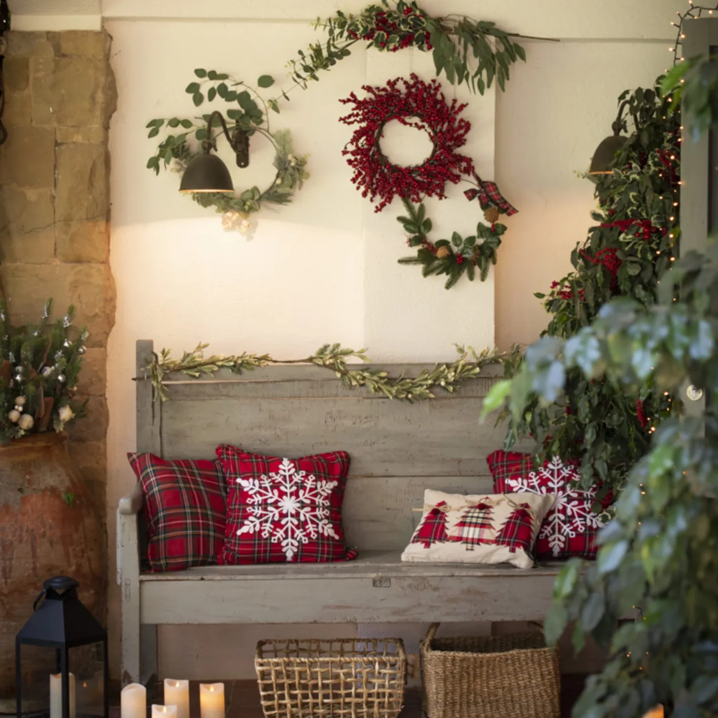 Funda cojín roja tartán 45x45cm^Casa Viva New