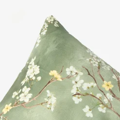 Funda de cojín de algodón verde Sakura 45x45cm^Casa Viva Clearance