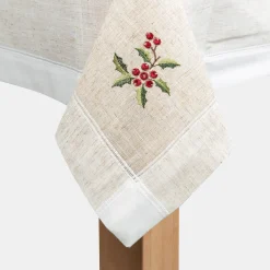 Mantel de Navidad blanco bordado Muérdago 150x250cm^Casa Viva Best