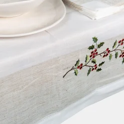 Mantel de Navidad blanco bordado Muérdago 150x250cm^Casa Viva Best