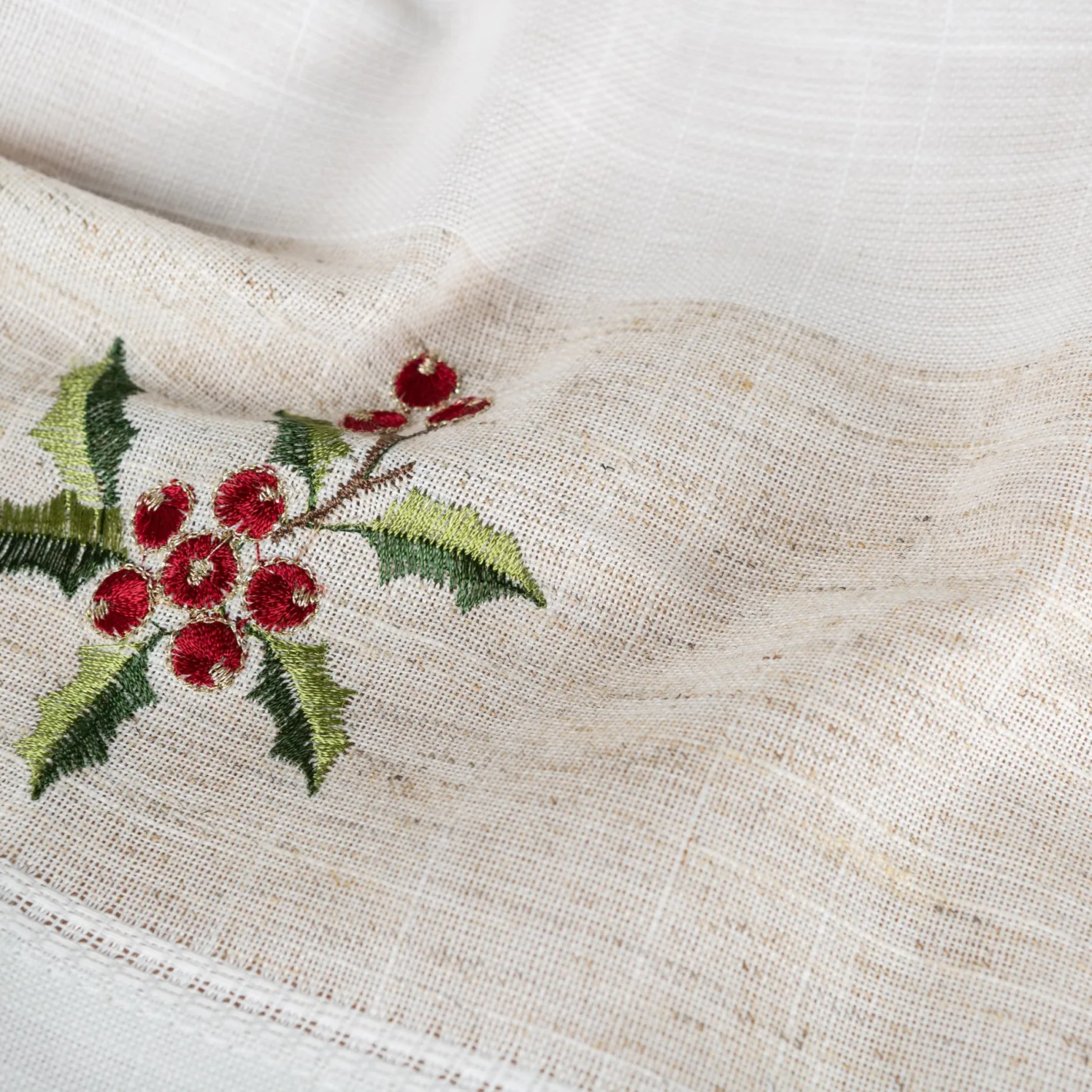 Mantel de Navidad blanco bordado Muérdago 150x250cm^Casa Viva Best