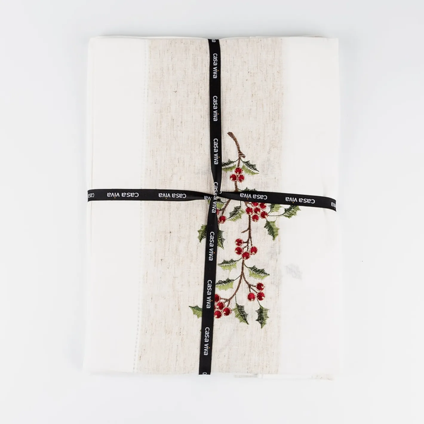 Mantel de Navidad blanco bordado Muérdago 150x250cm^Casa Viva Best