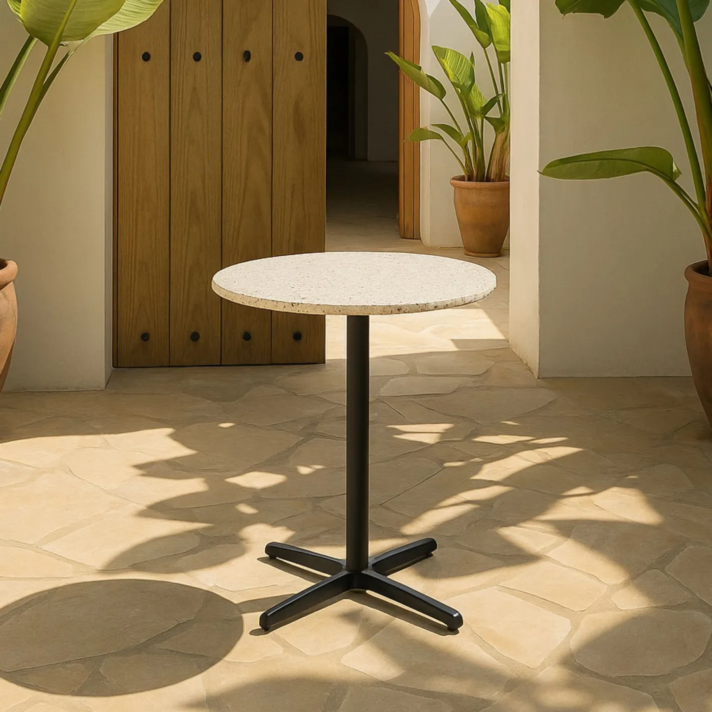 Mesa auxiliar de jardín de piedra blanca Nilo Ø60x72cm^Casa Viva Sale