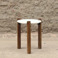 Mesa auxiliar de mármol y madera Houston Ø40x50cm Clau&Chloe^Casa Viva Outlet