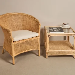 Mesa auxiliar de ratán y cristal Corvo 55x55x50cm^Casa Viva New