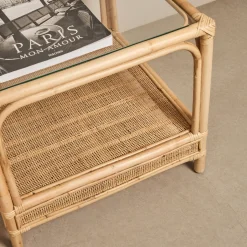 Mesa auxiliar de ratán y cristal Corvo 55x55x50cm^Casa Viva New