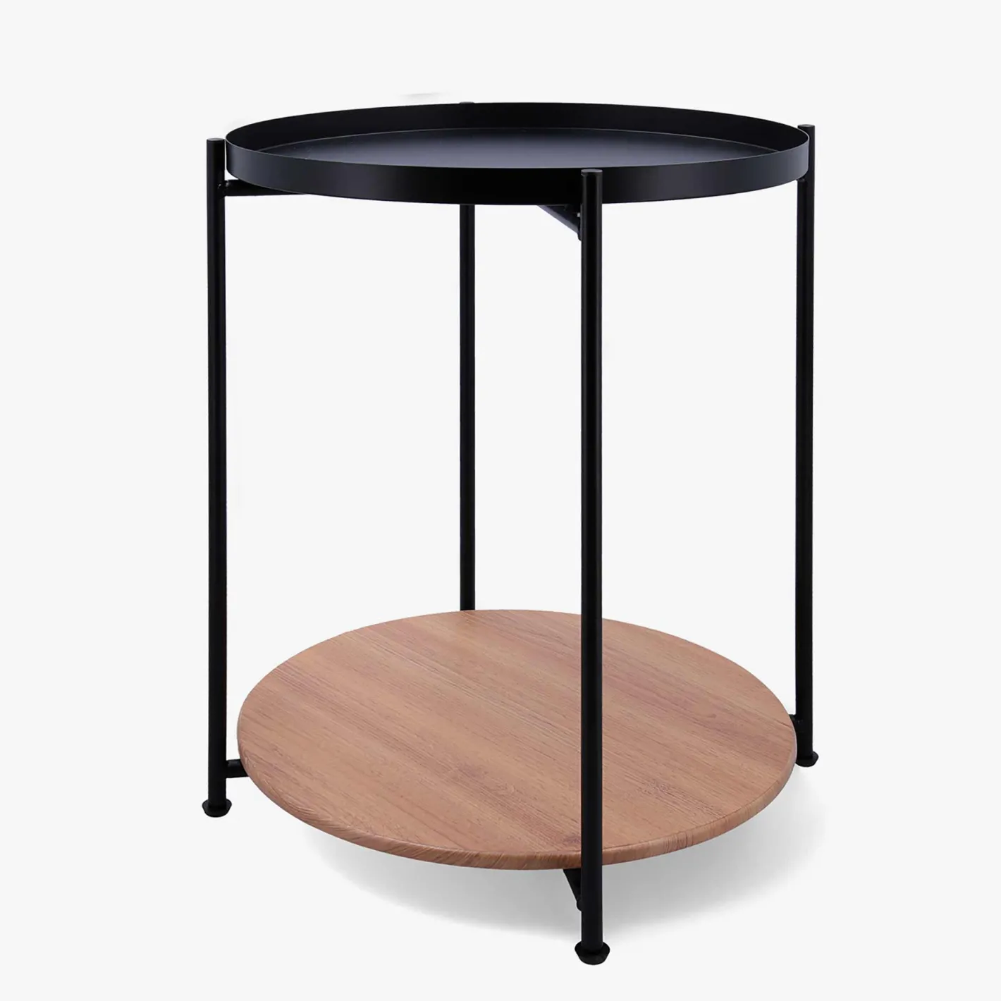 Mesa auxiliar redonda negra de acero y madera Linz ø42x52cm^Casa Viva