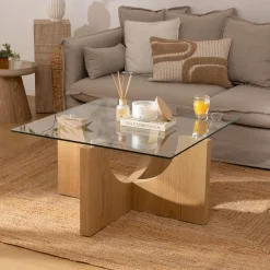Mesa de centro de cristal y madera DM Milán 85x85x45cm^Casa Viva Discount