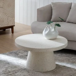 Mesa de centro de fibra de magnesio blanca Milo Ø80x38cm^Casa Viva Discount