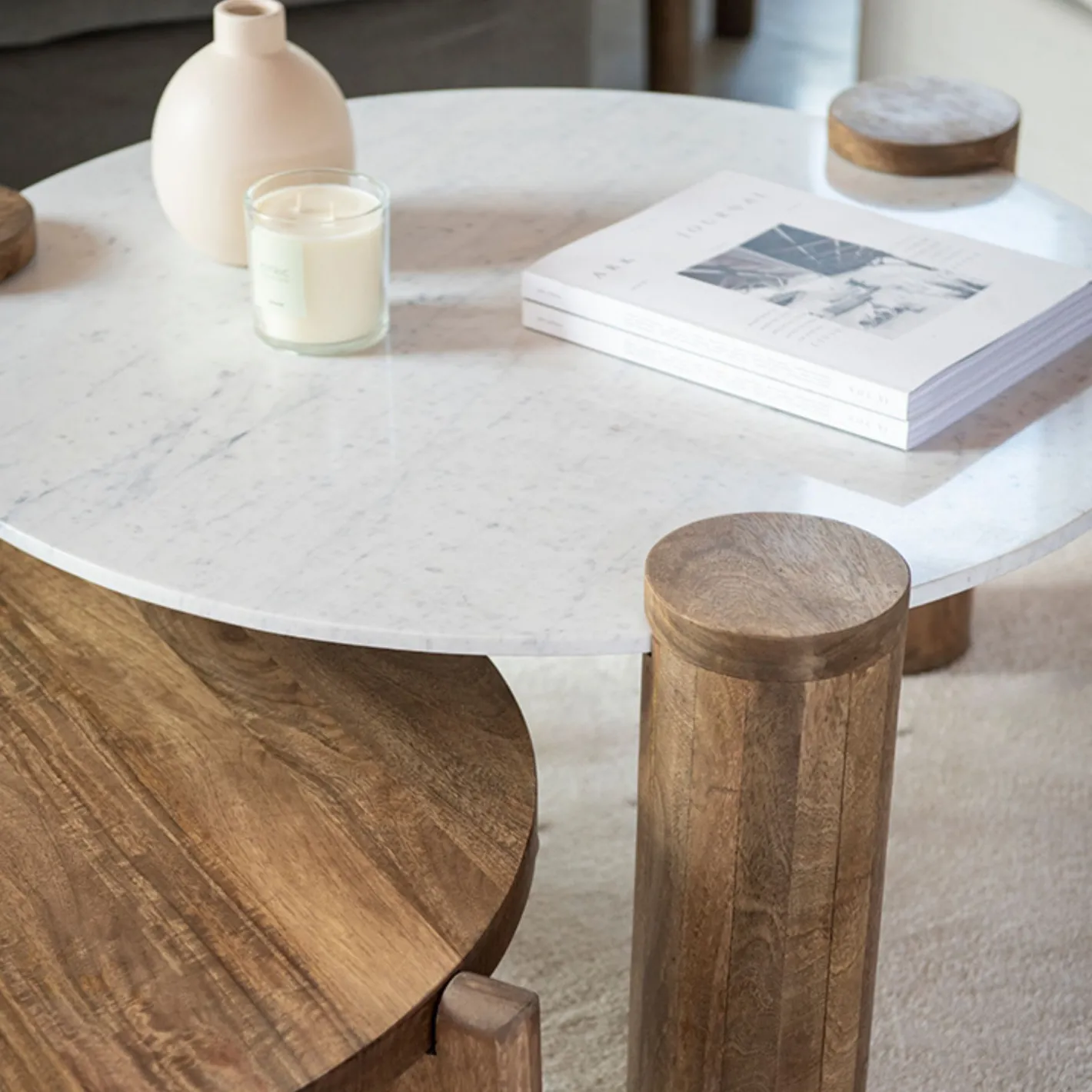 Mesa de centro de mármol y madera Houston Ø90x45 Clau&Chloe^Casa Viva Sale