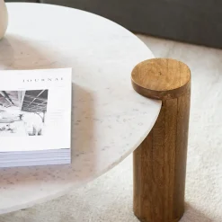 Mesa de centro de mármol y madera Houston Ø90x45 Clau&Chloe^Casa Viva Sale