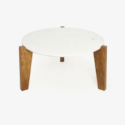 Mesa de centro de mármol y madera Berlín Ø90x45 Clau&Chloe^Casa Viva Online