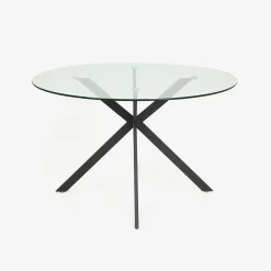 Mesa de comedor de cristal con patas de metal Fita Ø120x75cm^Casa Viva