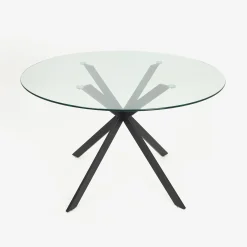 Mesa de comedor de cristal con patas de metal Fita Ø120x75cm^Casa Viva