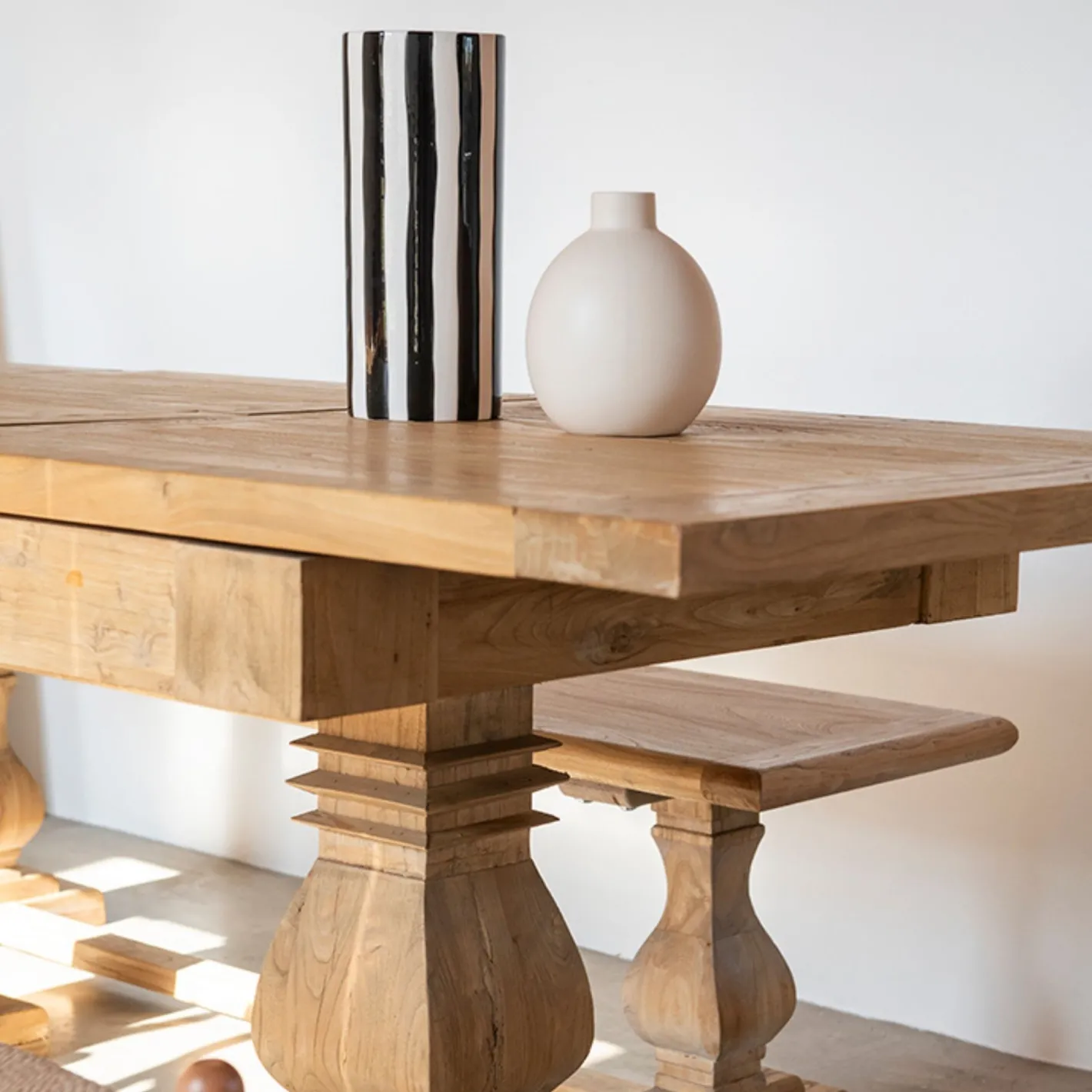 Mesa de comedor extensible de madera de olmo reciclada Toulouse 160/220x80x76cm^Casa Viva Clearance