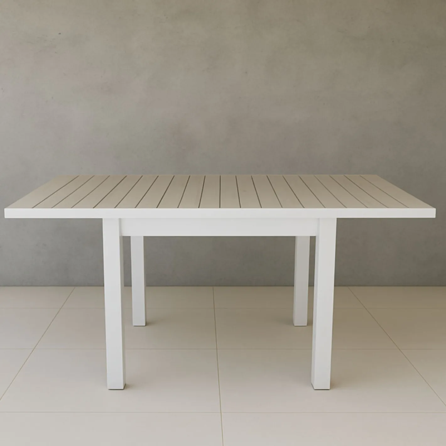 Mesa de jardín extensible de aluminio blanco con efecto madera Albir 90/180x90x76cm^Casa Viva Discount