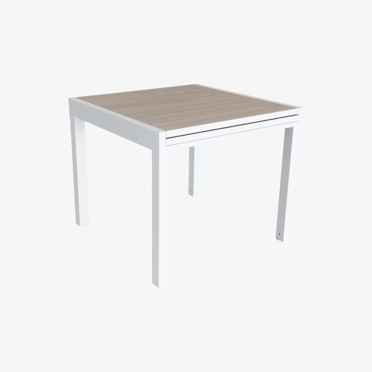 Mesa de jardín extensible de aluminio blanco con efecto madera Albir 90/180x90x76cm^Casa Viva Discount