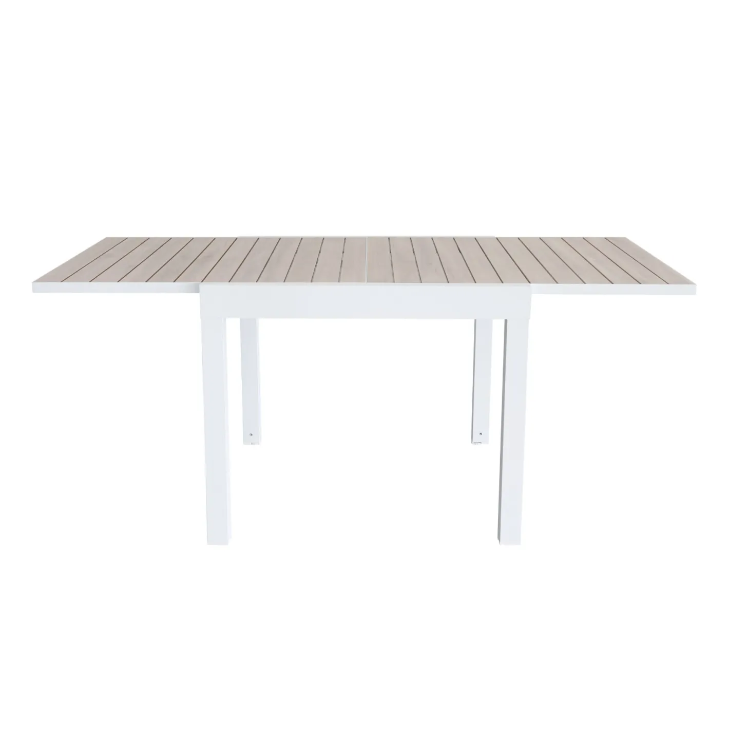 Mesa de jardín extensible de aluminio blanco con efecto madera Albir 90/180x90x76cm^Casa Viva Discount