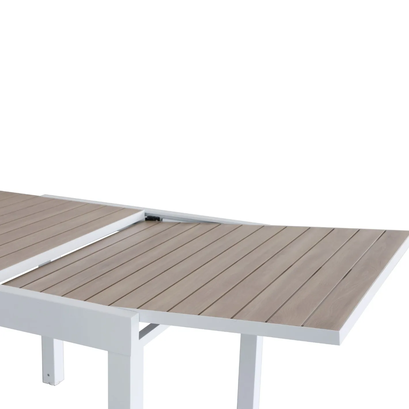 Mesa de jardín extensible de aluminio blanco con efecto madera Albir 90/180x90x76cm^Casa Viva Discount