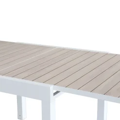 Mesa de jardín extensible de aluminio blanco con efecto madera Albir 90/180x90x76cm^Casa Viva Discount