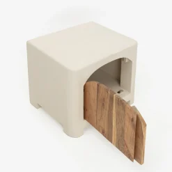 Mesita de noche de madera de acacia y microcemento Kurli 50x40x45cm Clau&Chloe^Casa Viva