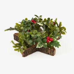 Portavelas de acebo y piñas Ø18x8cm^Casa Viva Outlet