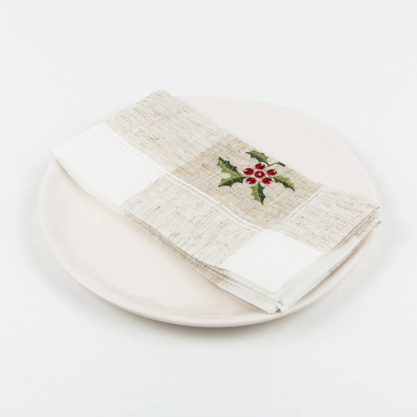 Servilleta blanca bordado Muérdago 45x45cm^Casa Viva Outlet