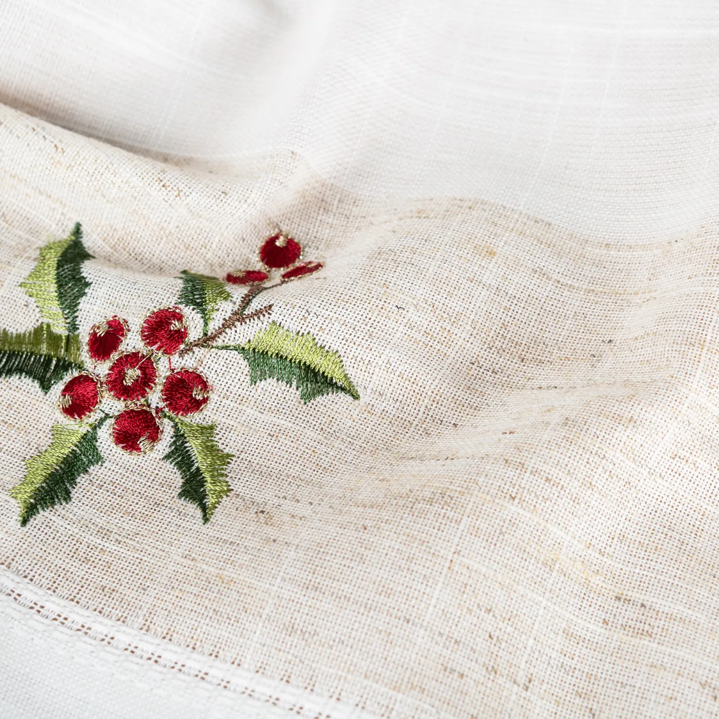 Servilleta blanca bordado Muérdago 45x45cm^Casa Viva Outlet