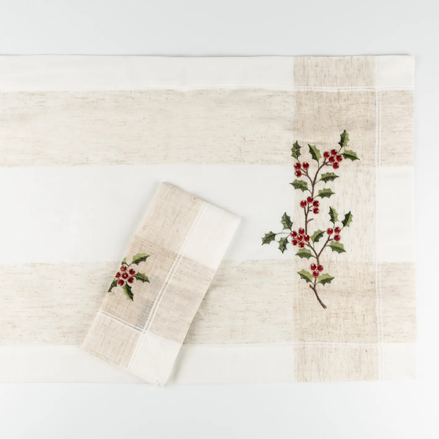 Servilleta blanca bordado Muérdago 45x45cm^Casa Viva Outlet