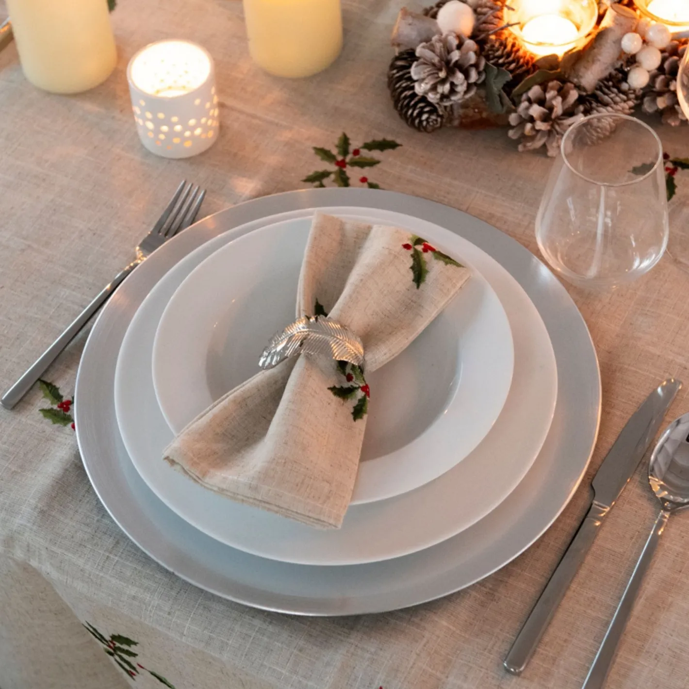 Servilleta de lino beige Acebo 45x45^Casa Viva Sale