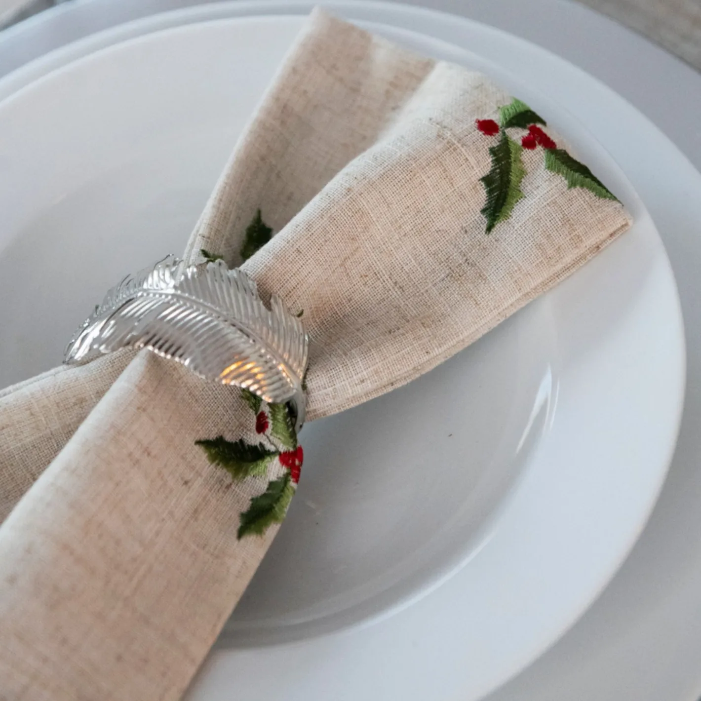 Servilleta de lino beige Acebo 45x45^Casa Viva Sale