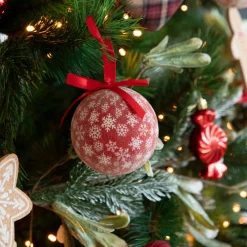 Set 7 bolas decorativas rojas copos de nieve 7,5cm^Casa Viva New