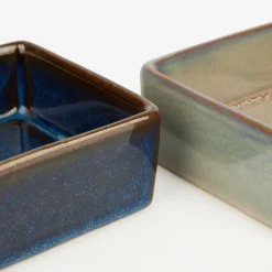 Set de 2 cuencos de cerámica de colores con bandeja de madera^Casa Viva Hot